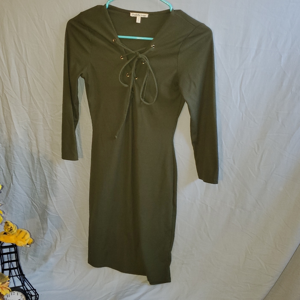 Charlotte Russe Green ribbed Mini dress Size Small